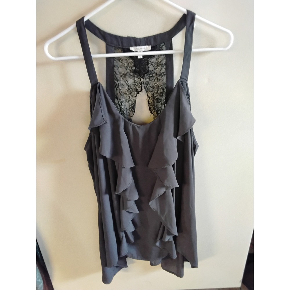 Maurices Gray‎ Ruffle Front Lace Racerback Sleeveless Blouse Top Size 3